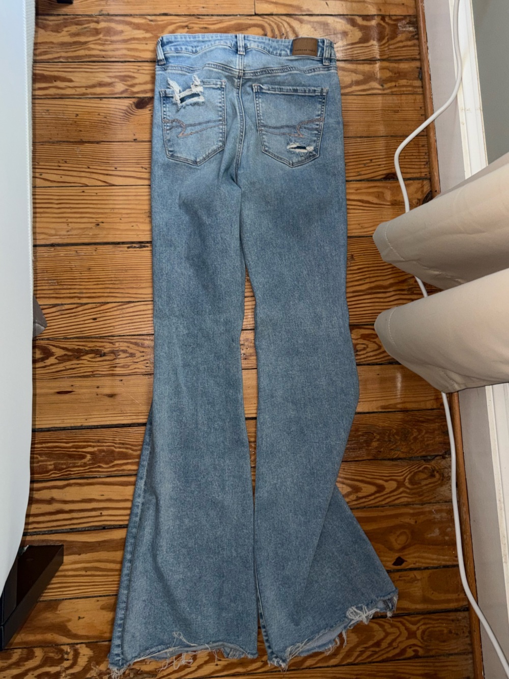 American Eagle Outfitters Light Blue Distressed Straight Jeans 8XL length